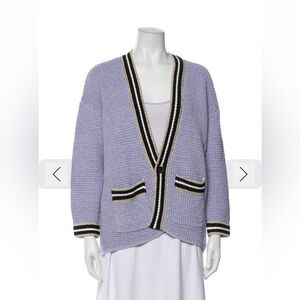 Maje Lilac Cardigan with Striped Cuffs